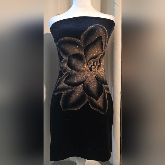 Vintage Finesse Strapless Sequin Black and Gold Dress Made In The USA - Picture 1 of 6